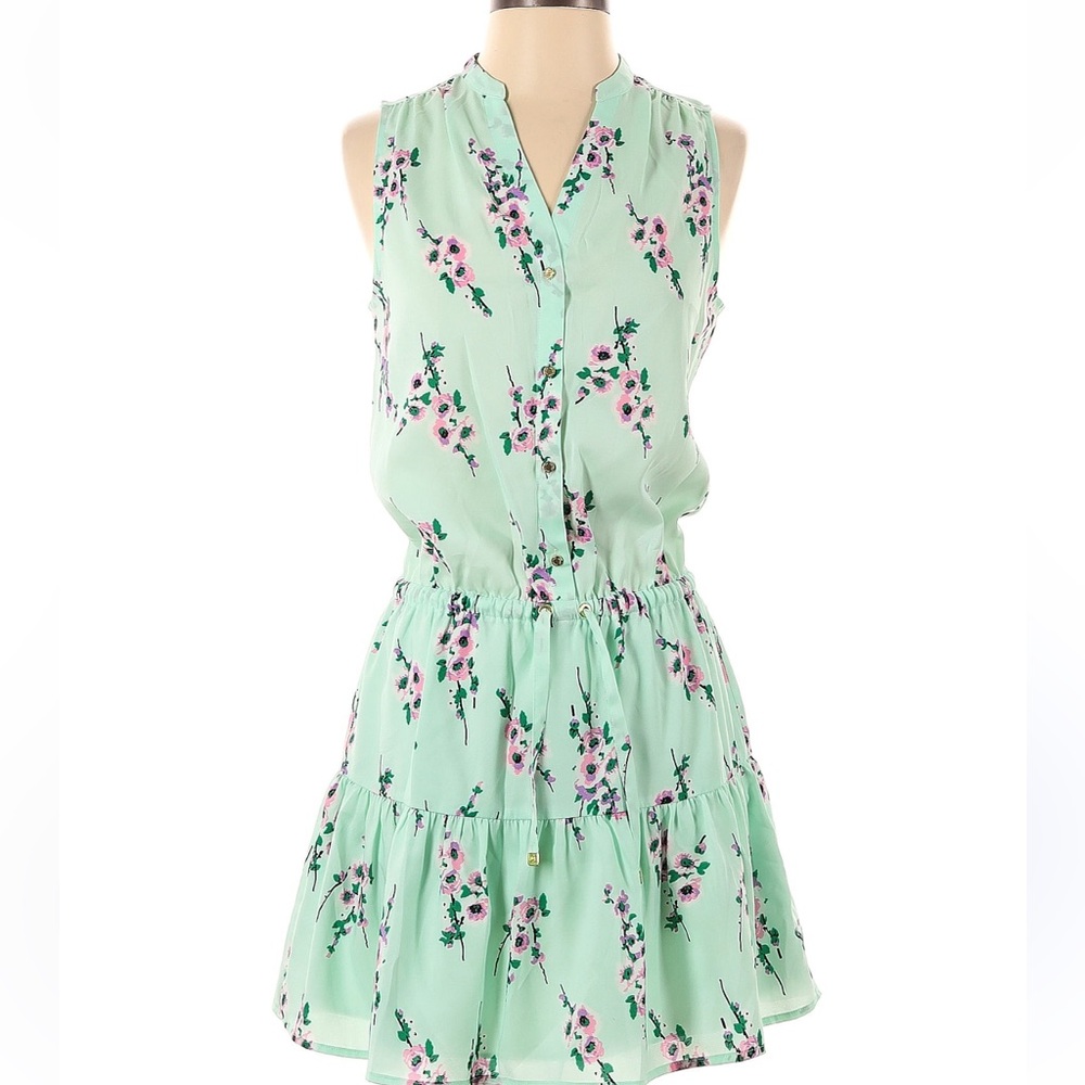 Juicy Couture Floral Aqua Drawstring Mini Dress Size 4
